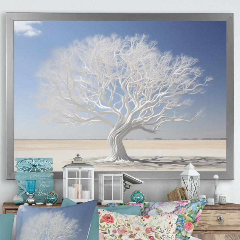 " Gray And White Winter Tree ", Silver Picture Framed, 16" H x 32" W x 1" D