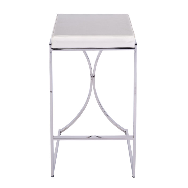 Natalya 24" Bar Stool, White, Silver, Bar Stool (31” Seat Height)