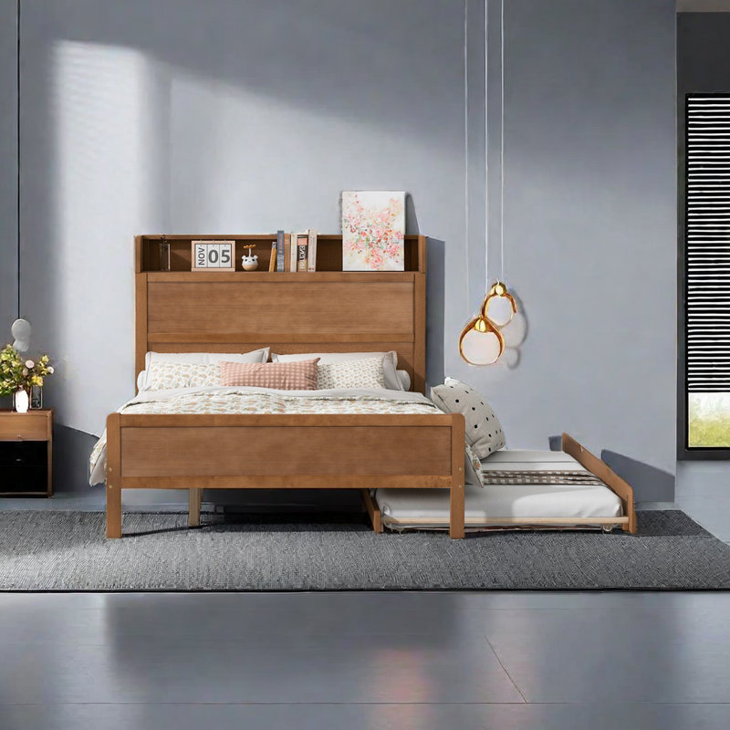 Aviree Bookcase Storage Bed, Walnut