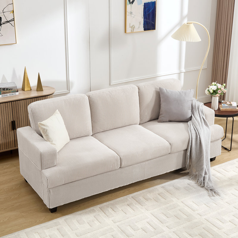Cozy Corduroy Soft Pack Three-Seater Sofa , Beige Corduroy