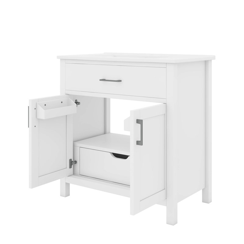 Ensemble de meuble-lavabo et lavabo autoportant de 30 pouces avec armoire à tiroirs avec lavabo en céramique et 2 portes à fermeture douce