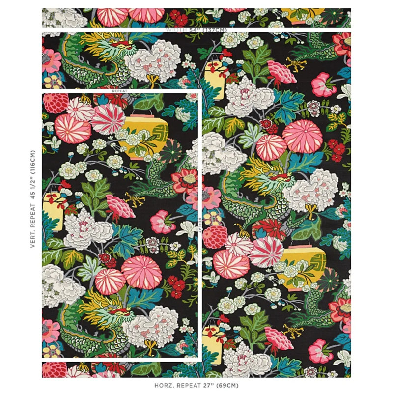 Chiang Mai Dragon Fabric, Ebony