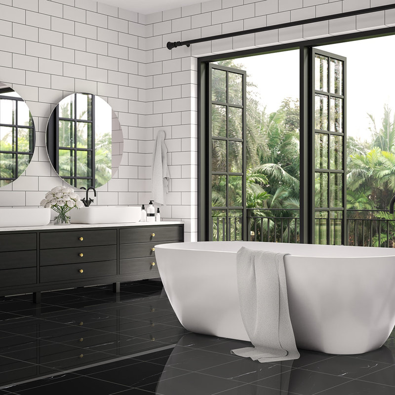 Nero Marquina 12" x 12" Marble Stone Look Wall & Floor Tile