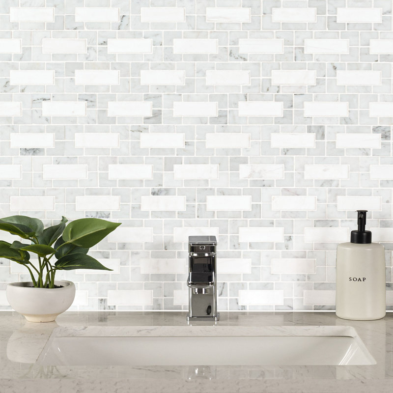 Calabria Frost Geometric 12 in. x 12 in. Polished Marble Mosaic Floor and Wall Tile