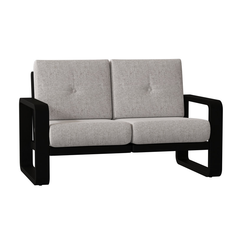 Vale 58.5'' Wide Aluminum Loveseat with Cushions, Poet Birch Sunbrella®, Textured Black
