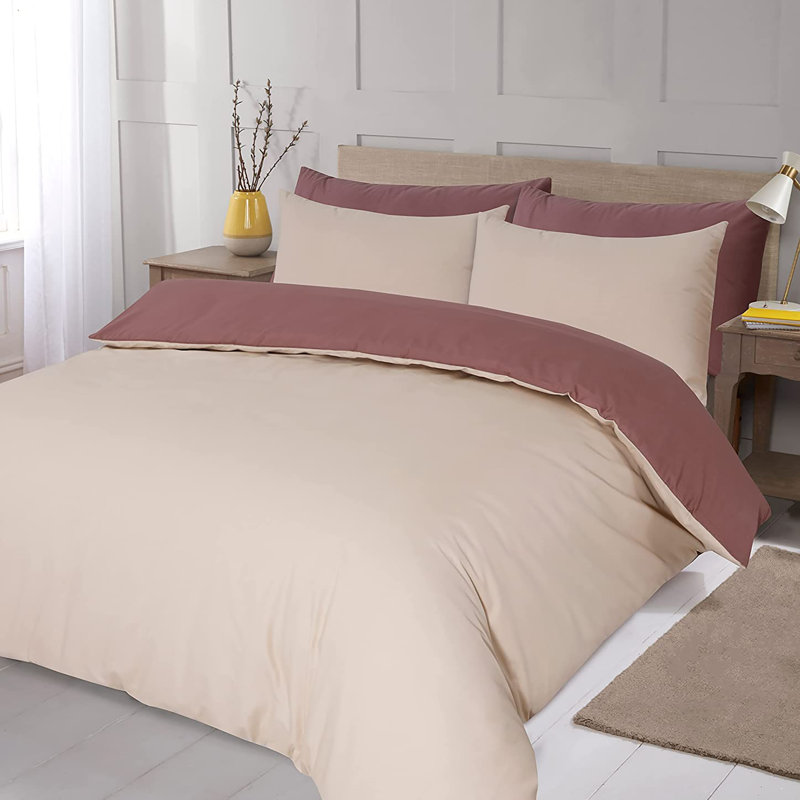 NightComfort Solid Beige Hot Grey Cotton Rich Duvet Cover Set with Pillowcase, Single - 1 Standard Pillowcase
