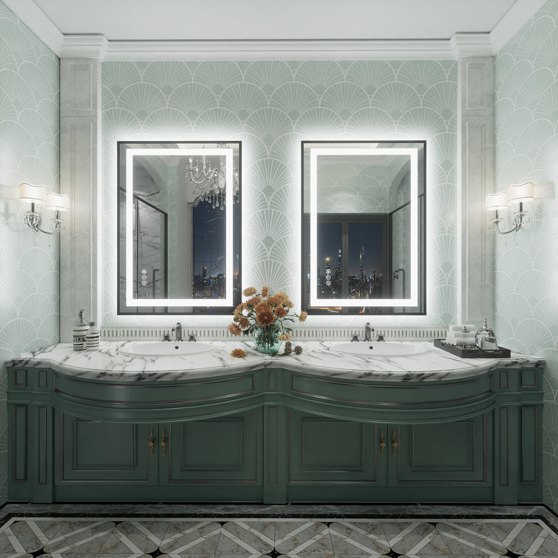 Wayfair Basics® UL Certified Front & Back LED Anti-Fog Tempered Glass Framed Bathroom/Vanity Mirror, 28" x 20"