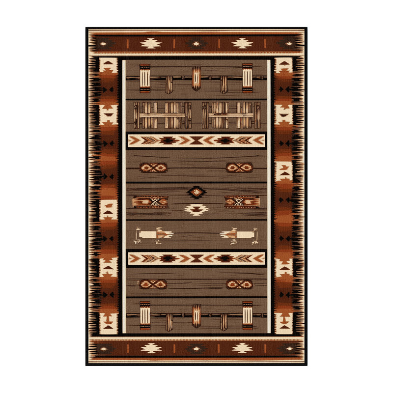 Washable Western Ranch Southwestern Area Rug, Rectangle 4' x 6'