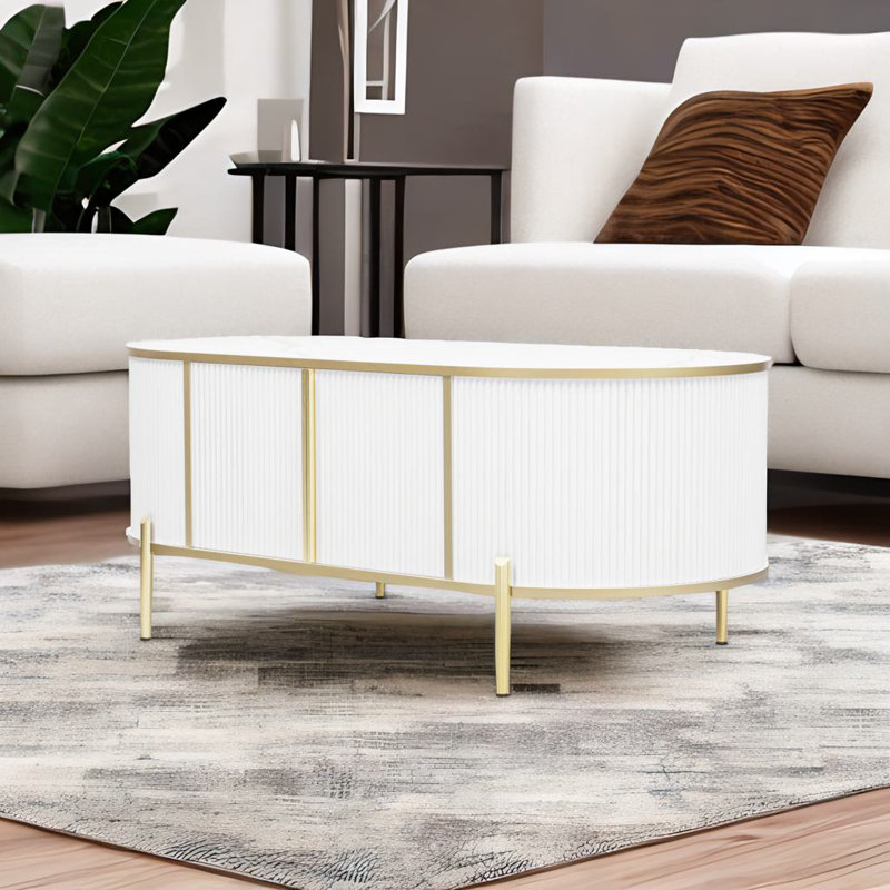 Oval Shaped Fluted Coffee Table, White