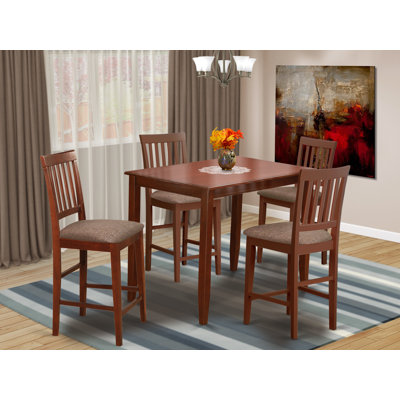 Ensemble bistro 5 pièces à hauteur de comptoir comprenant une table de salle à manger rectangulaire et 4 chaises de salle à manger en tissu de lin, 30 x 48 pouces, acajou