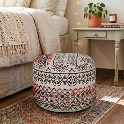 Poufs 18" Round Geometric Pouf Ottoman