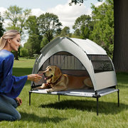 Large Dog House With Three-sided Removable Canopy, Elevated Design, Breathable Mesh & Cooling Pad + Storage Bag (fits Dogs Under 23.6" L & 66 Lbs)