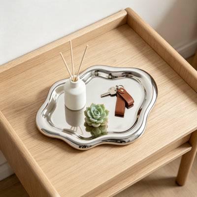 Plat à bibelots en céramique, plateau à bijoux rond pour organisateur de collier de boucles d'oreilles à anneaux, fourre-tout décoratif à bord irrégulier pour commode de chambre à coucher