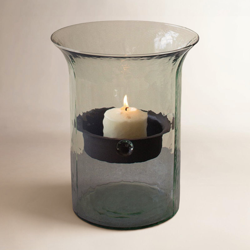  Glass Candle Cylinder with Rustic Insert – 11" Small Height, 7'' H x 7'' W x 7'' D