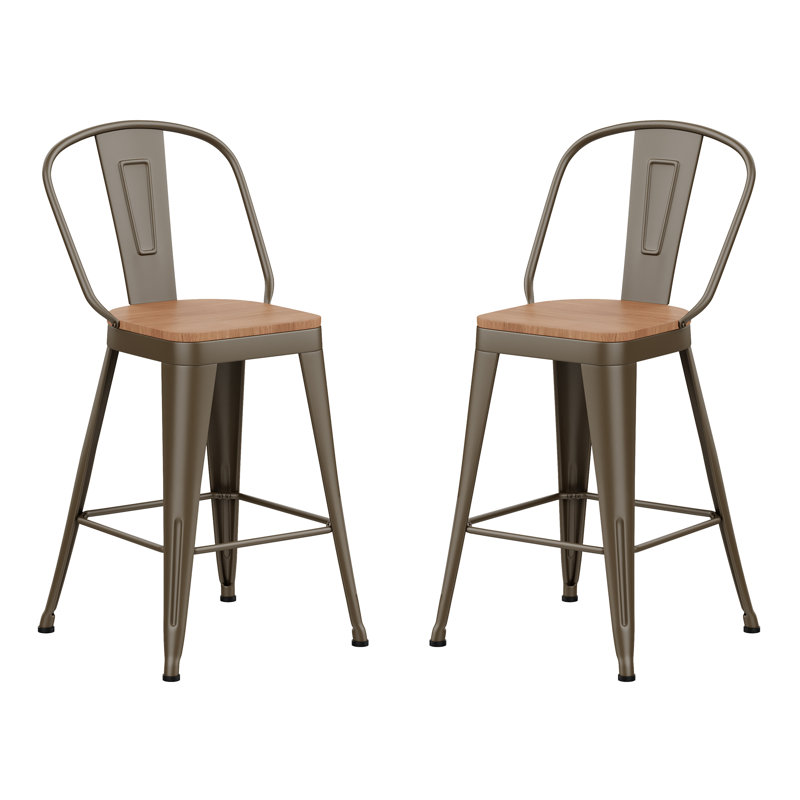 High Back Metal Counter And Bar Stools, Counter Stool (26" Seat Height), Brown