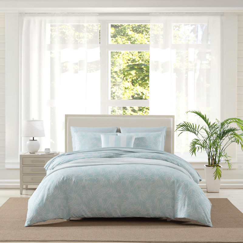 Art of Palms Cotton Comforter Set, Blue Floral, Queen Comforter + 2 Standard Shams