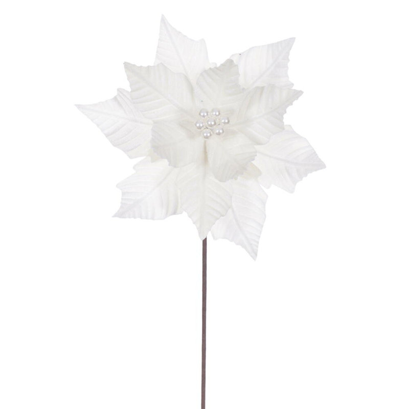 Tige de poinsettia en velours vert minuit 12 po x 20 po Il comprend quatre pièces par sac., Crème clair