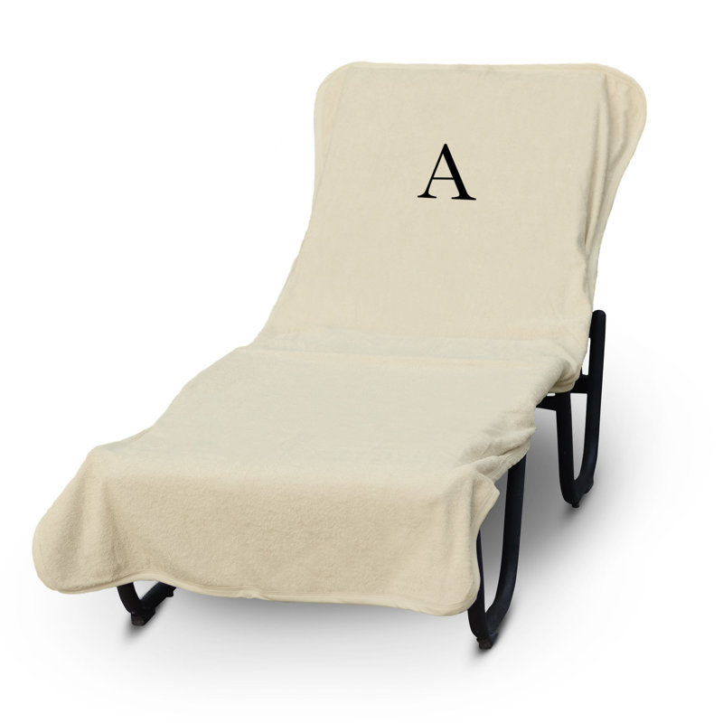 Housse pour chaise longue monogrammée - ensemble de 1 - lettre-bloc, A, Beige / noir
