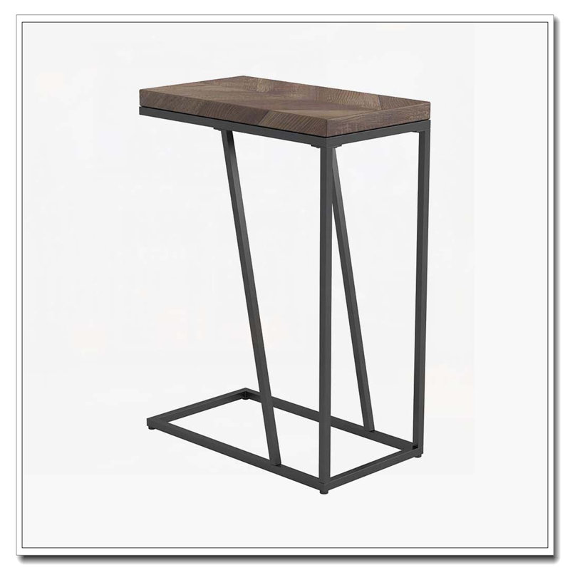 Rustic Tobacco Herringbone and Sandy Black Accent Table