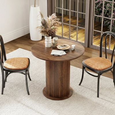 31.5” Round Dining Table For 2,Kitchen & Dining Room Small Circle Dinner Table With Storage Shelf&Fluted Door For Kitchen Living Room,Walnut