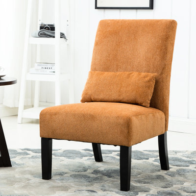 Chaise en tissu de chenille orange avec coussins - siège confortable, siège moderne sans accoudoirs, base en bois massif, coussin moelleux, design