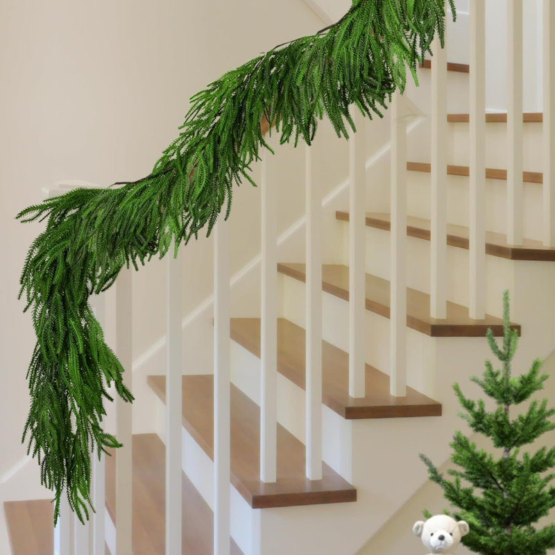 1.8M Christmas Norfolk Pine Garland - Artificial Dense Norfolk Pine Greenery - Realistic Touch Garland Decoration for Outdoor Indoor Christmas Table Mantle Fireplace Wall Home