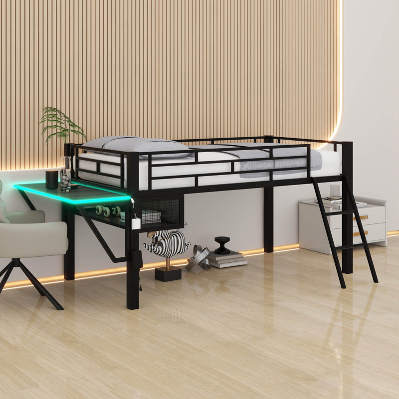 Lit mezzanine avec bureau, lit mezzanine avec bureau Gaming, DEL, Lit simple