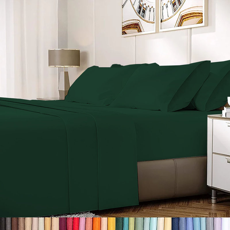Ensemble de draps en rayonne de bambou 6 pièces , Ensemble de draps pour très grand lit californien, Vert émeraude