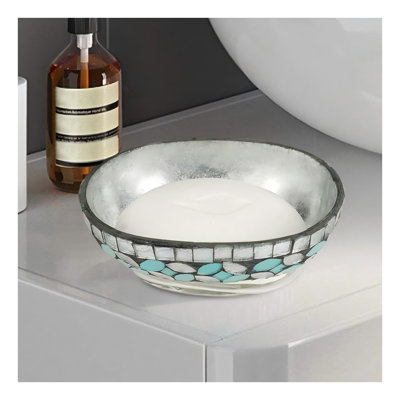 Porte-savon mosaïque en acier gris acier, l 5,5 po x P 4,2 po, pour lavabo de salle de bain et de cuisine