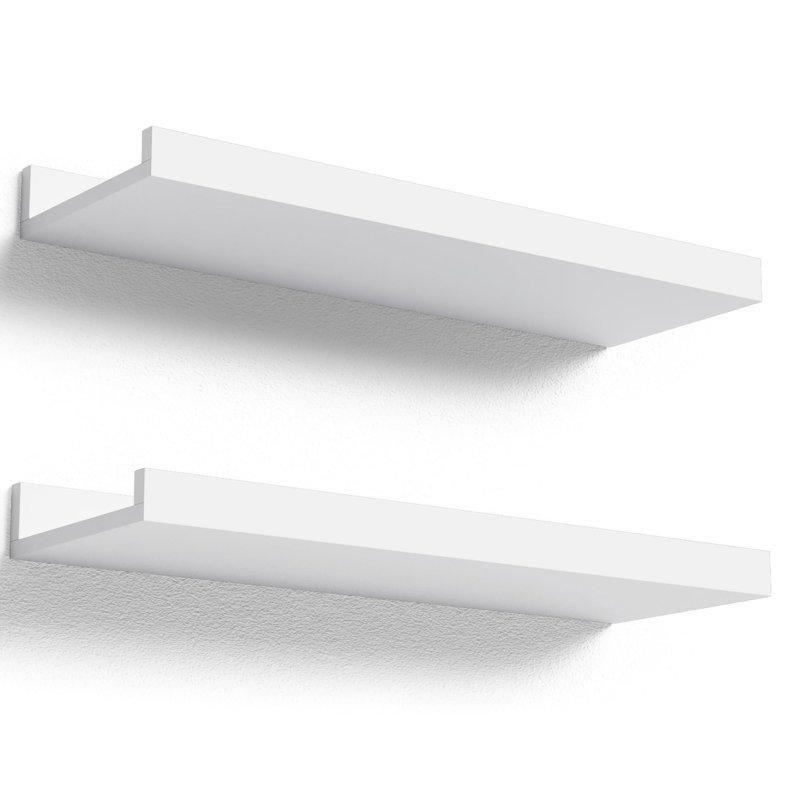 Tablettes flottantes murales, ensemble de 2 tablettes blanches modernes pour la chambre à coucher, tablettes de chambre de bébé avec rebord, tablette de présentation