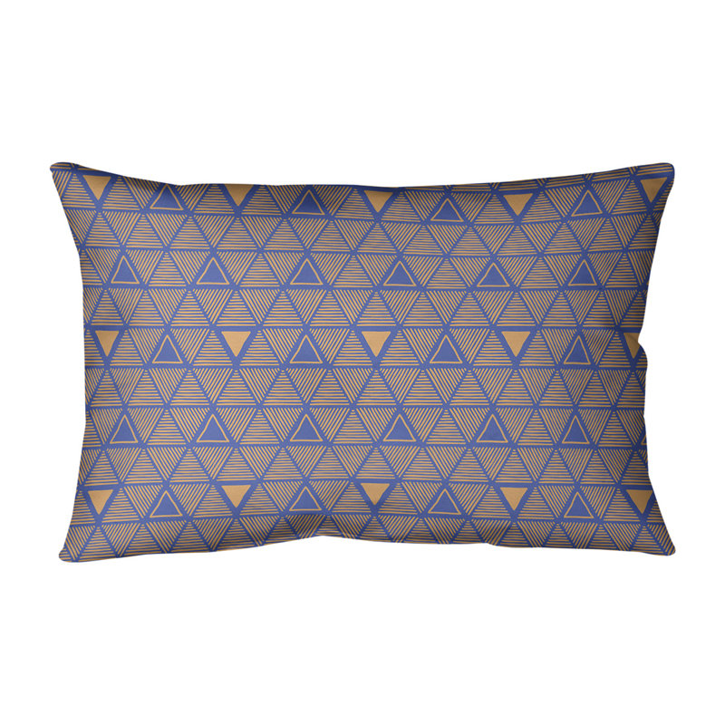 Coussin lombaire en simili cuir dessiné à la main, Bleu/orange, Polyester/bourre en polyester