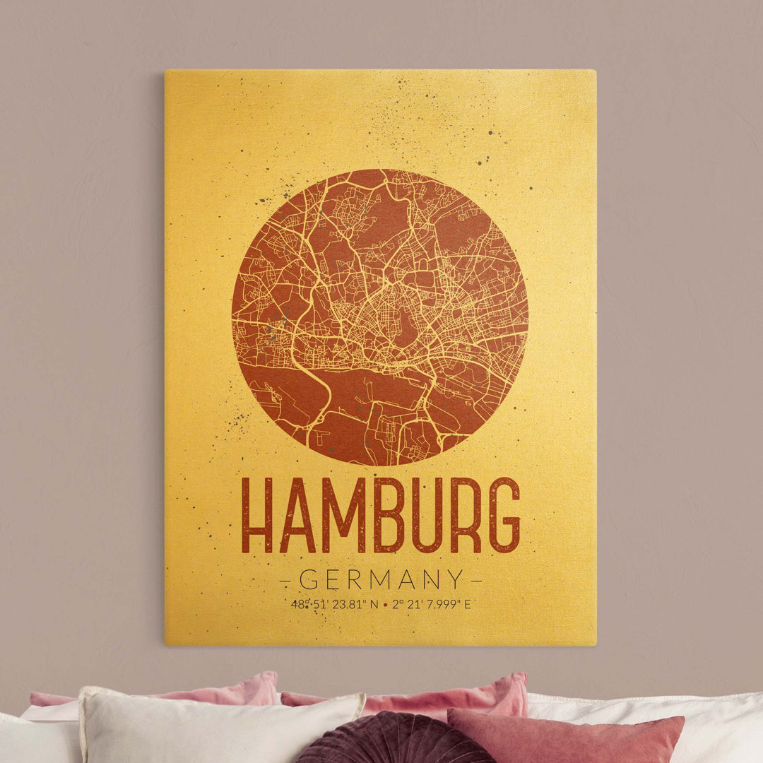 Leinwandbild Stadtplan Hamburg - Retro