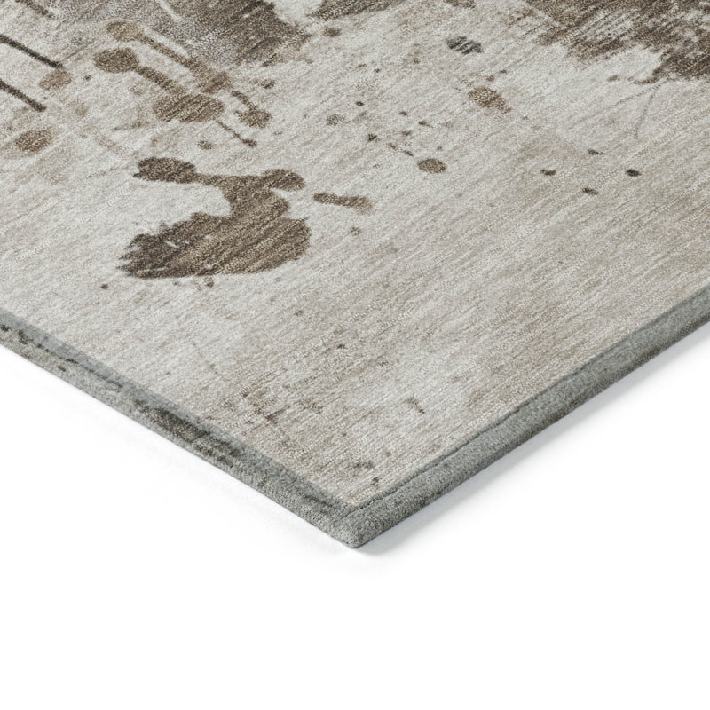 Ivory and Brown Horse Design Washable Synthetic Rug