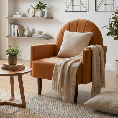 Pour le balcon du salon et la maison | Fauteuil 1 place en forme de coquillage avec revêtement en similicuir de finition orange