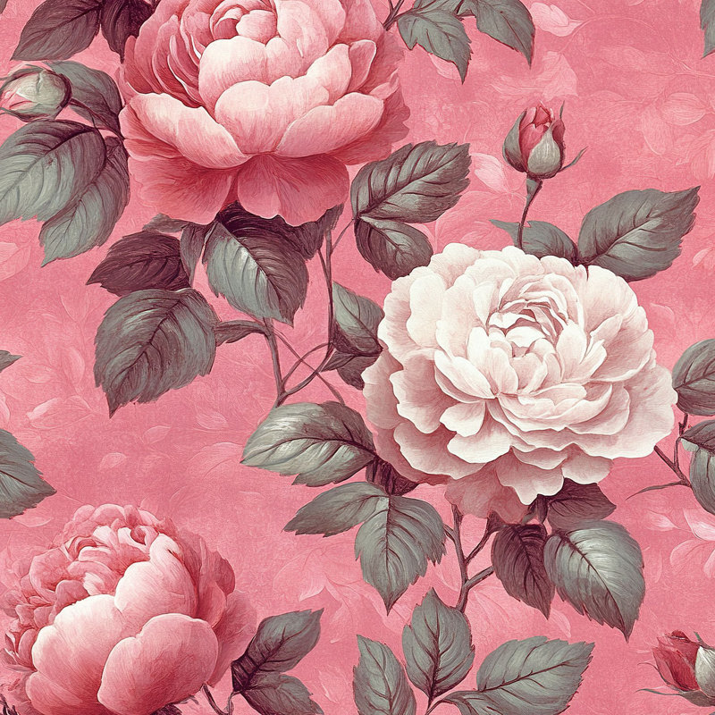 Papier peint floral avec adhésif mural rose