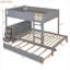 Structure de lit superposé double en bois massif gris ardoise avec lit gigogne simple, bureau attaché et tiroirs de rangement pour les chambres résidentielles