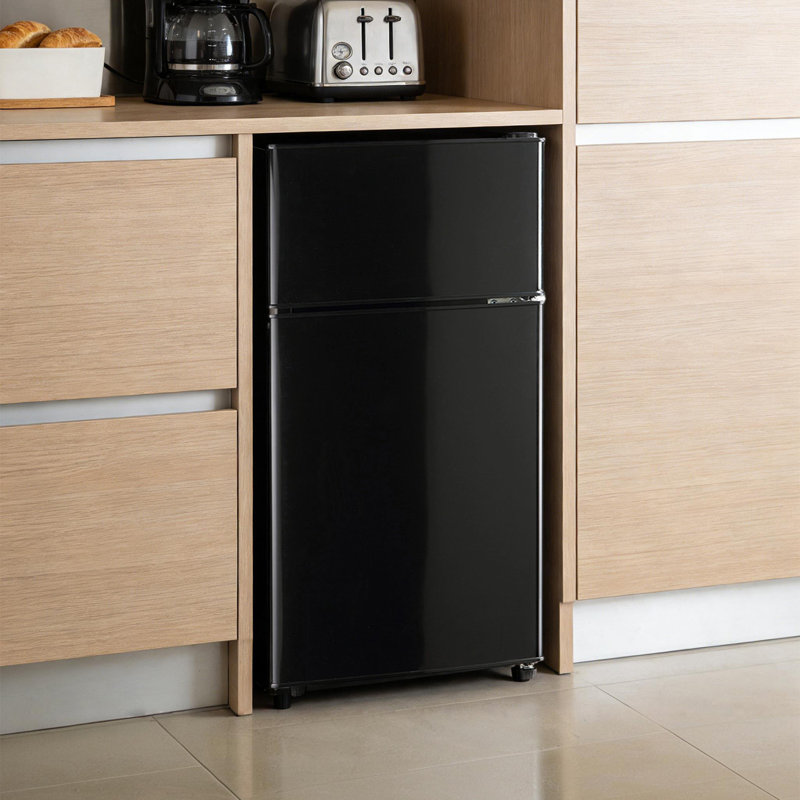 3.5 Cu.Ft Mini Fridge Double Door Small Refrigerator With Freezer, 7 Level Adjustable Thermostat Removable Shelves, Black