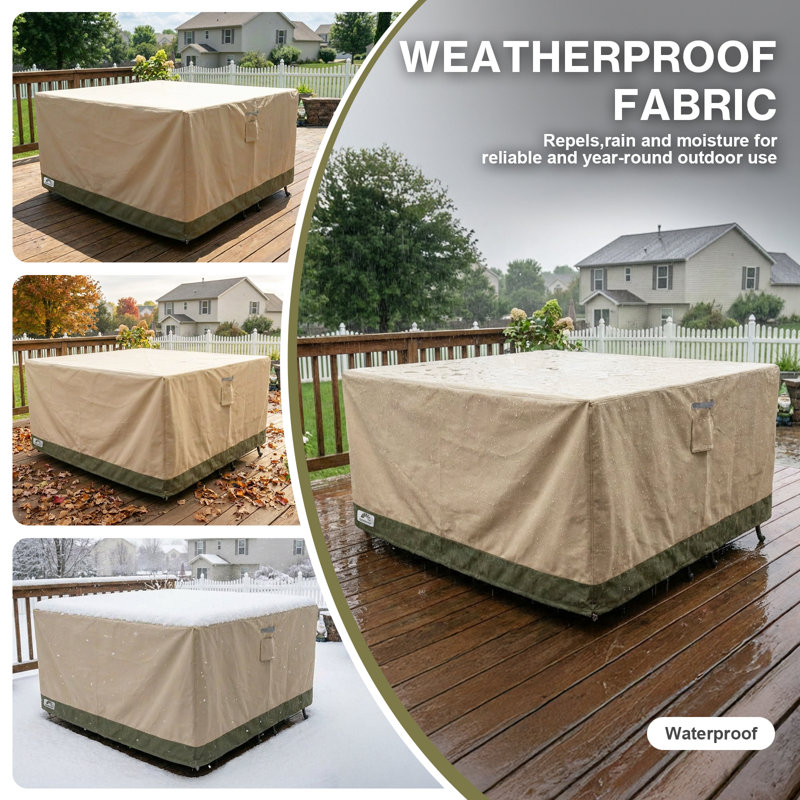 Aoodor Heavy Duty Outdoor Furniture Set Cover, Beige/Green-92"W x 92"D x 32"H