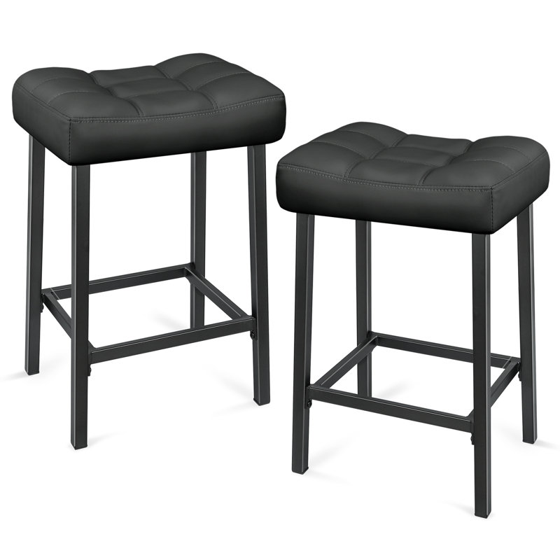 24 Inches Modern Double Needle Barstools With Metal Base, Black