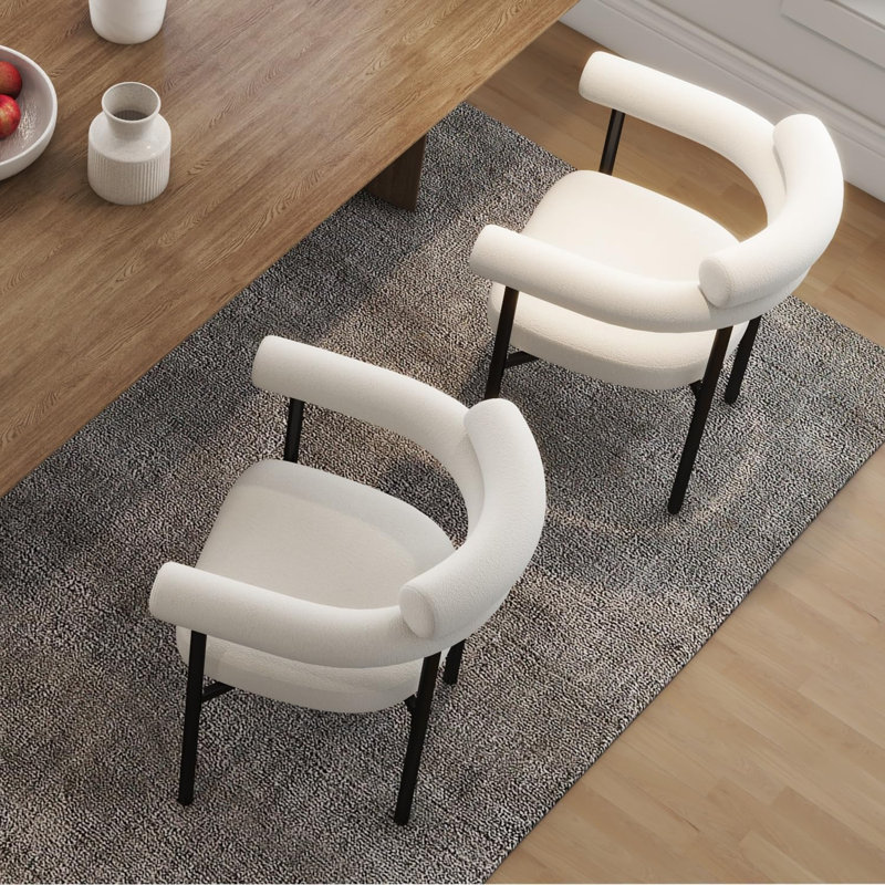 Boucle Upholstered Metal Dining Chair(Set Of 2), 2, White