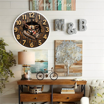 Horloge murale 10 po en MDF rond avec mouvement à quartz silencieux et crochet sans perceuse (piles AA non incluses)
