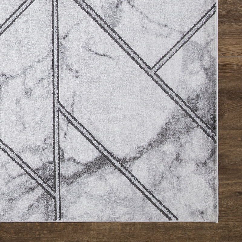 Perryopolis gris géométrique sans argent vieilli, Rectangle 3 pi 3 po x 4 pi 7 po