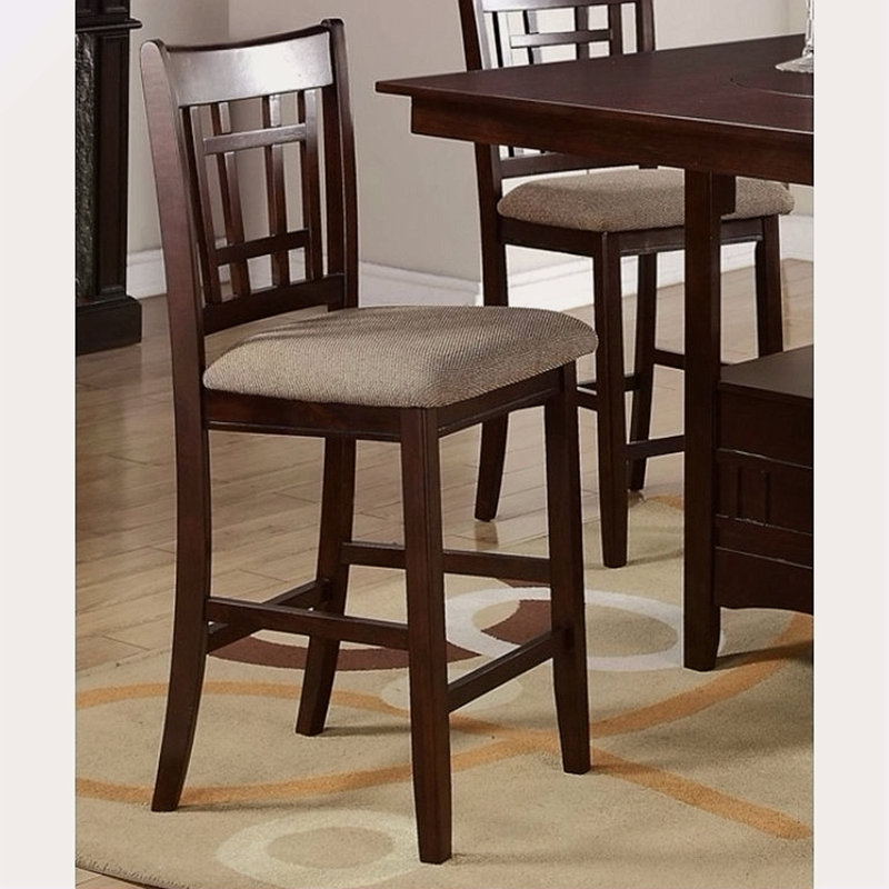 Ensemble de 2 chaises de salle à manger en bois massif brun à hauteur de comptoir rembourrée à dossier unique