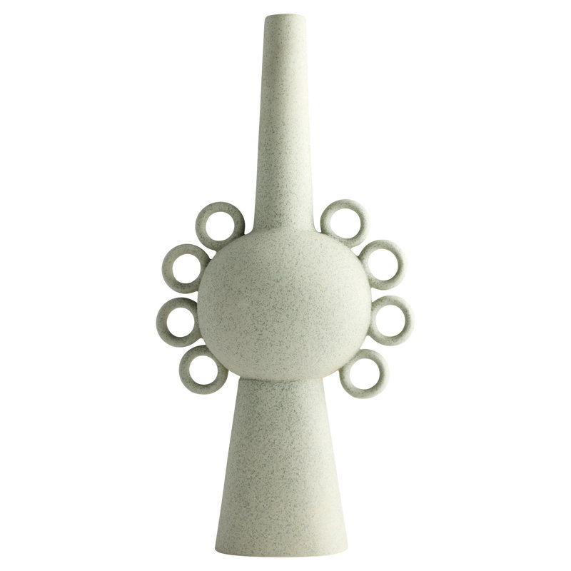 Celadon Ceramic Table Vase with Ringlet Handles, 22.5" H