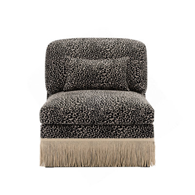 Canapé sans accoudoirs en chenille léopard avec 1 coussin noir kaki
