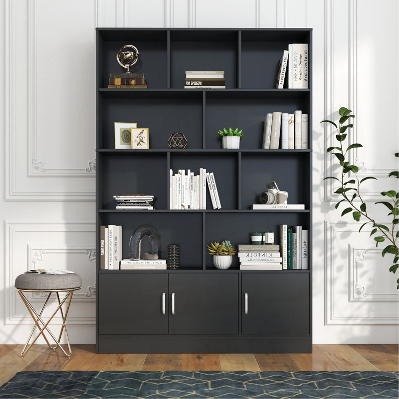 Bibliothèque de 70,87 po de hauteur avec 10 cubes et 3 portes, bibliothèque à 4 niveaux, bibliothèque ouverte avec armoire, rangement à cubes moderne pour le salon et le bureau