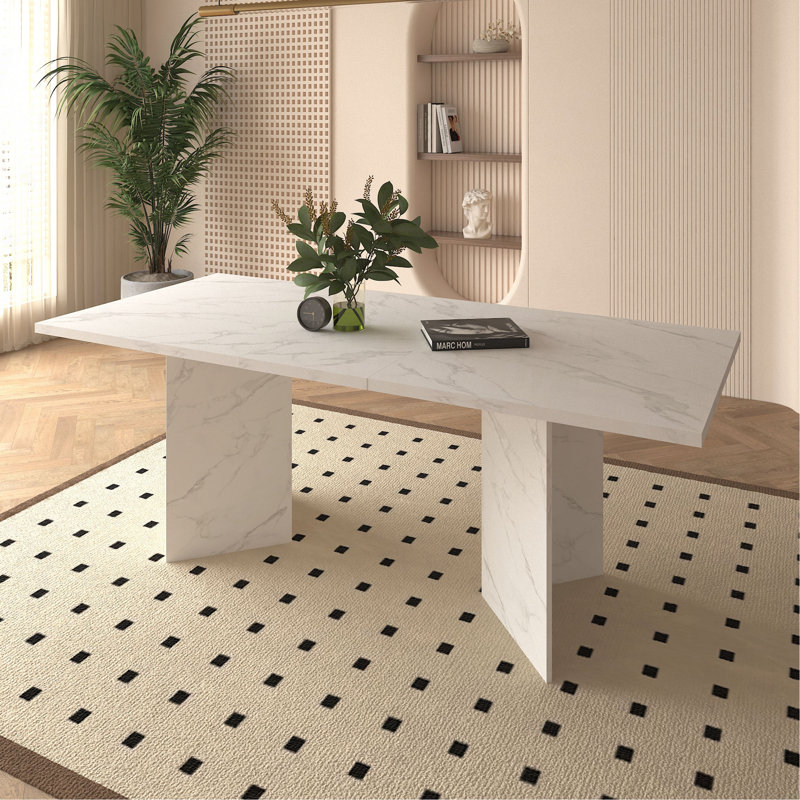 Table de salle à manger extensible pour 6 8 10, table de conférence rectangulaire en bois imitation marbre