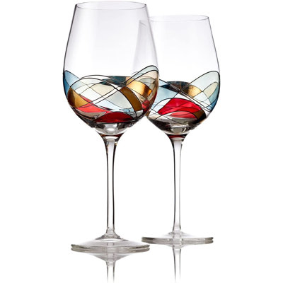 Ensemble de 2 verres à vin peints à la main - rouge - 14 oz