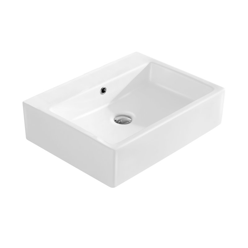 Modern Ceramic Rectangular Vessel Bathroom Sink with Overflow