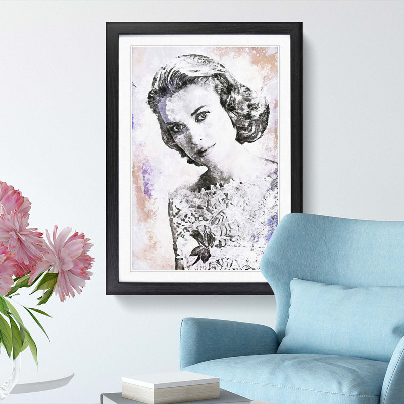 Miss Grace Kelly - Picture Frame Painting Print, 65cm H x 48cm W x 2cm D, Black Framed